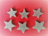 6 stk. glitter, sølv stjerner, fordelt på 2 størrelser. Ca. 4 og 5 cm.