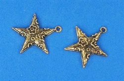 2 stk. Metal Stjerne antik/ guld look. Ca.3 cm ,Med øje. evt som lyspynt