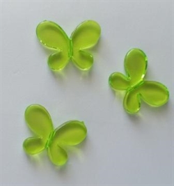 3 stk.Akryl transp. grønne  sommerfugle. Vingefang ca. 4,5 cm.