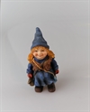 Blå nisse. Pige. Blue Gnome. Ca. H. 7,5  cm. Ca. H. 4 cm. Pige med taske.