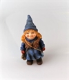 Blå nisse. Pige. Blue Gnome. Ca. H. 7,5  cm. Ca. H. 4 cm. Pige med taske.