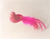 Dekorations fugl på tråd. Ca  12 cm.med fjer 