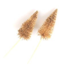 Juletræ guldfarvet på pind. Ca. 7 cm. + pind. Prisen er pr. stk. 