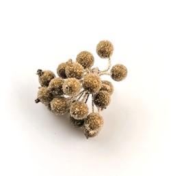 Bundt med bær på tråd. Ø ca. 1 cm. Mat guld. 