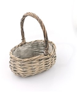 Plantekurv. Oval. Grå. Med hank. Ca. 20 x 12 x 10 cm.