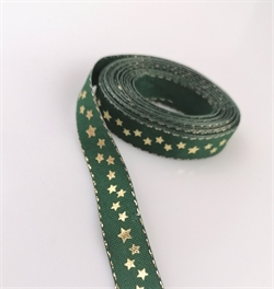 4 meter flot grønt julebånd med guldstjerner. Brede 1,5 cm.
