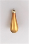 Blank dråbeformet guld glaskugle for ophængning. Længde Ca.8 cm