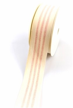 20 Meter dekorations Hørbånd . Hel Rulle. Med striber. Brede 4 cm.