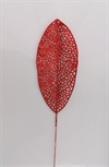  Et stk. Rød dekorations blad. ca. 14 cm. + ca. 10 cm tråd.