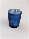Fyrfad glas, flot blå med afskygninger af julekugler. H Ca.7  cm. Ø ca. 6,5 cm.