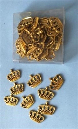 34 - 36 stk. Guldfarvede dekorations  kroner. ca. 3 x 2,2 cm.