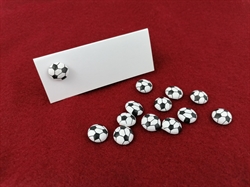 12 stk. Små dekorations fodbolde flad bagside let buet forside. Ø ca 1,5 cm.