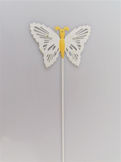  Metal sommerfugl på metal pind. Vingefang ca.7 cm.  Hvid