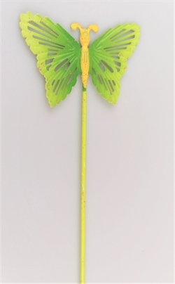  Metal sommerfugl på metal pind. Vingefang ca.7 cm.  Grøn.