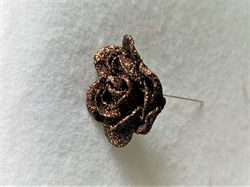 Glitter/ frostet 1 Stk. Brun rosenhoveder på nål. Ø 4,5 cm.