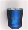 Fyrfad glas, flot blå med afskygninger af nisse. H Ca.10 cm. Ø ca. 8,5