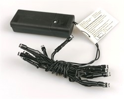 Lyskæde med 15 LED. Bruger 2 x AA batterier Medfølger ikke.  Varm hvid.