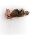 Et stk. kobber  brun glitter, fjer dekorations fugl på metal tråd.