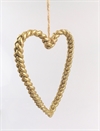 Flot stabilt Guldfarvet Hjerte med glitter / glimmer. Med snor for ophængning. Ca. 14 cm.
