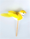 1 stk. gul / sort spættet dekorations fugl på pind.  Ca. 4 x 9 cm. Pind ca. 10 cm.