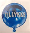 1 stk. Blå Folie ballon Med tekst Tillykke. Ø ca. 44 cm.