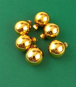 6 stk. Ø 2,5 cm. Guld blank glas kugler