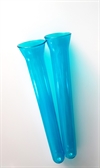 2 stk. Blå reagensglas Ø 2 cm. Længde ca. 19 cm. Med krave og rund bund.