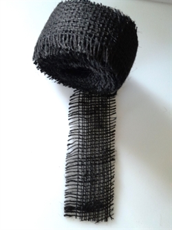 4 meter jute dekorations bånd. brede 5,5 cm. Net bånd. Sort.