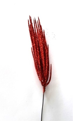 Glitter deko. Rød. på tråd. Stikpynt. Flot i dekorationer m.m. H. Ca.12  cm. + Tråd