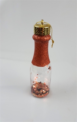 Flaske ( plast )Til ophængning på træ m.m. H 14 cm .Ø målt bund 4 cm.