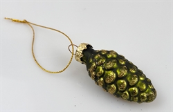  Glaskugle. Kogle ca. 5,5 cm. Grøn. Med guld glitter.