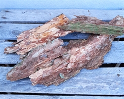 Natur. Bark stykker i forskellige længder. Lag på lag bark.