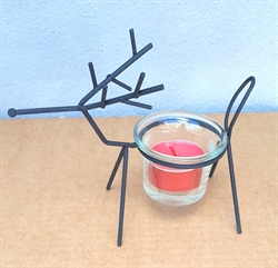 Rensdyr / Hjort  Metal, samt glas til fyrfadslys. L ca. 15 cm.