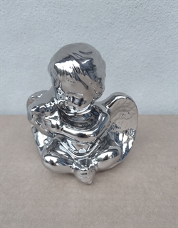 Flot blank Siddende sølv engel. Undskyld foto kunne være bedre.) H ca. 10 cm. B ca. 11 cm.