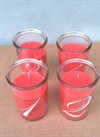  4 stk. advents rød lys i glas, med hvide tal.. Med tallene 1,2,3,og 4.  Ca. H. 10 cm. Ø 6 cm.
