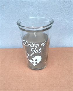 Lys i glas. Duftlys. Tekst. Duften af jul.  H. ca. 13 ø ca. 8 cm.