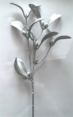 Glitter gren sølv H. ca. 34 cm