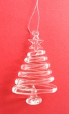 Et stk glas juletræ til ophængning. Ca. 8,5 x 5 cm.