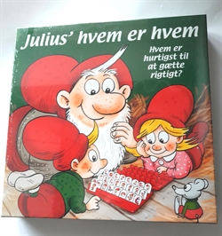 Julius spil hvem er hvem. Spilleregler på bagsiden.