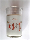 Lys i glas. Merry Christmas. H. ca.10 cm. Ø ca. 5,5 cm.