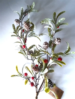 Dekorations Gren med kogler og bær. H. Ca. 60 cm.