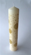 Kalenderlys H. 24 cm. Ø 5 cm. Motiv julekugler og guld tal.