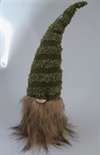 Nisse med grøn nissehue og brunt skæg Højde ca. 45 cm. med nisse hue