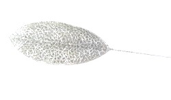 Et stk. Sølvfarvet dekorations blad. ca 14 cm. + ca. 10 cm tråd.