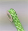 Grøn /Hvid ziz zak bånd. Brede 2,5 cm. Ca. 10 meter.