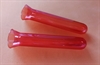 2 stk. Røde reagensglas Ø 2 cm. Længde ca. 11,5 cm. Med krave og rund bund.