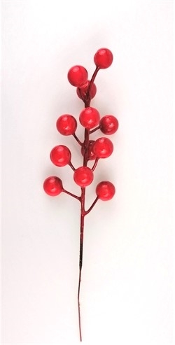 Kvist med røde Dekorations bær.  Ca. 10 til 12 bær. Bærrene Måler ca. 1,2 cm. Kvister er ca. 15 cm.