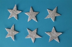 6 stk. stof stjerner med sølvtråd. Ca. 4,5 cm