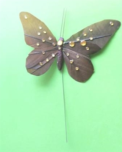 3 stk. Brune dekorations  sommerfugle på tråd. Vingefang ca. 11 cm
