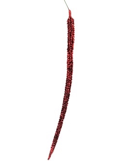 1. stk. Røde glitter rævehaler på tråd. Halerne måler ca. 20 - 25 cm + tråd.